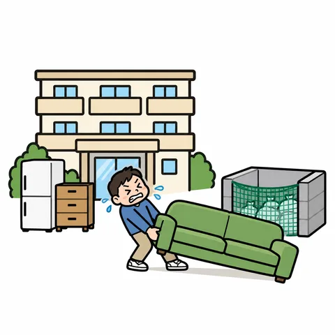 粗大ごみを自分でごみ置き場まで運ぶ様子